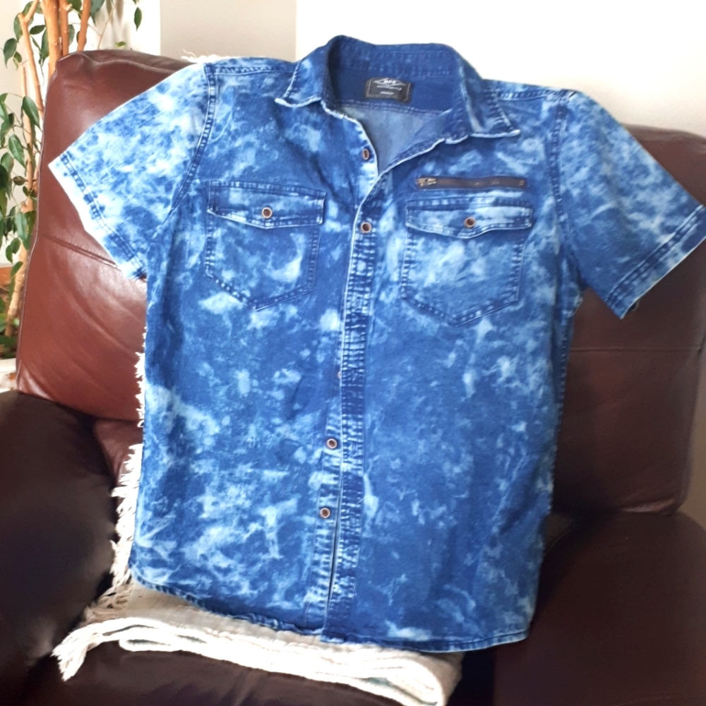 Funky acid wash button down jean shirt